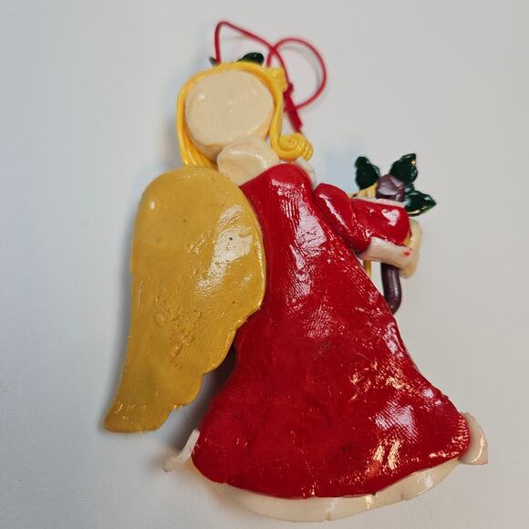 Vintage 1900s Multi 4" Dough Angel with Harp Christmas Ornament Figurine Holiday - Picture 2 of 5